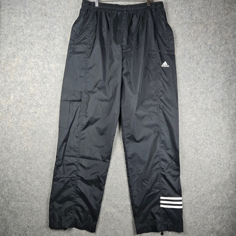 Adidas Cargo Track Pants Mens XL Black 3 Stripe Logo Windbreaker Techwear Y2K